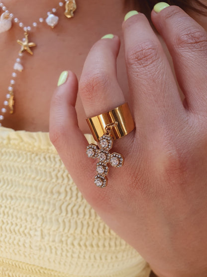 Bague breloque croix zircons de luxe