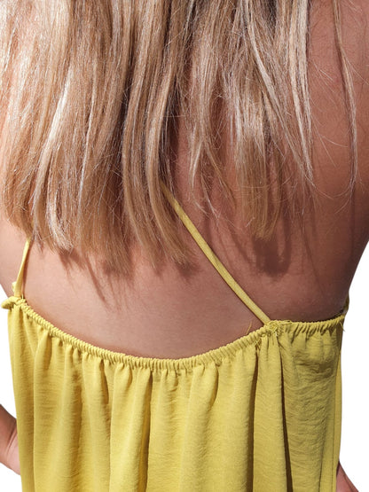 Robe longue fluide bretelles croisées - jaune
