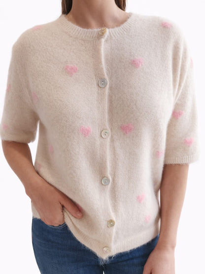 Gilet cœurs roses | Beige