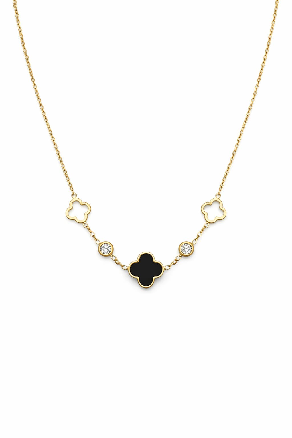 Collier trèfle & zircons - doré/noir