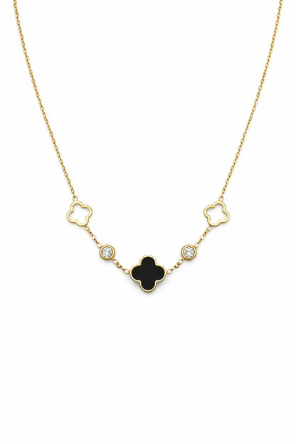 Collier trèfle & zircons - doré/noir