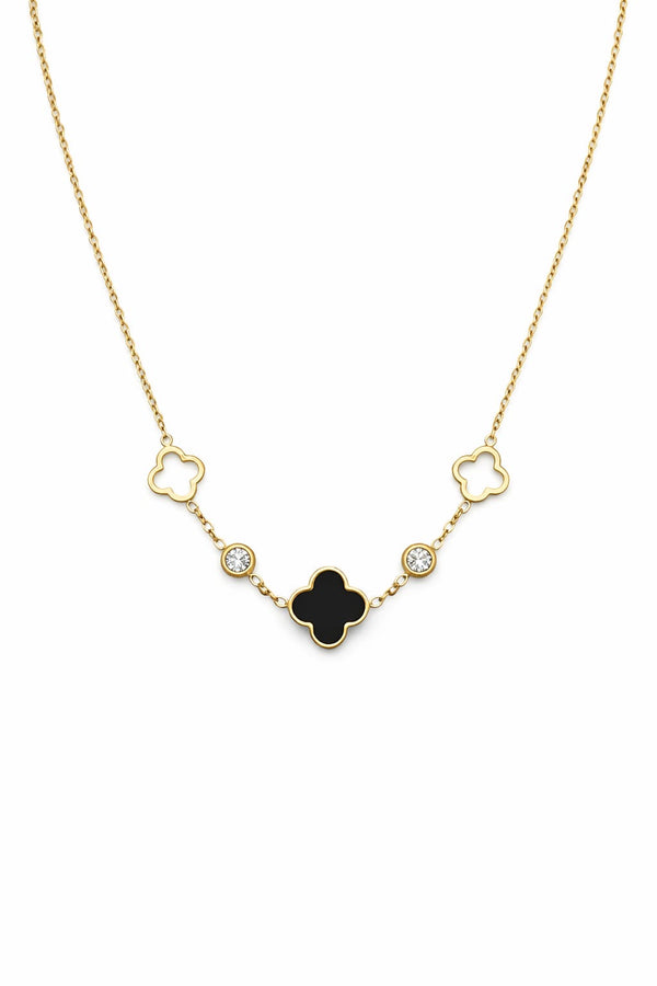 Collier trèfle & zircons - doré/noir