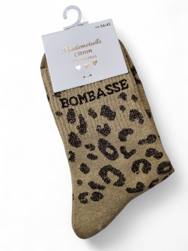 Chaussettes à message BOMBASSE | Beige léopard