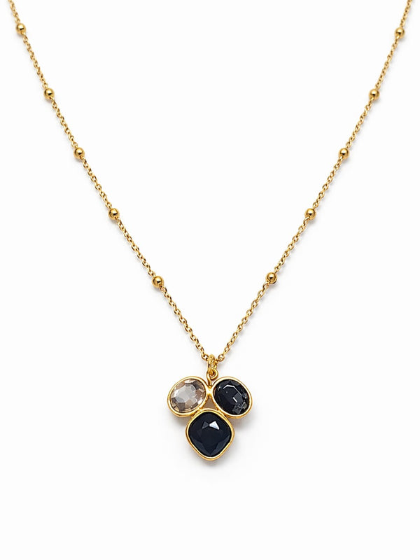 Collier 3 cristaux - doré | Noir