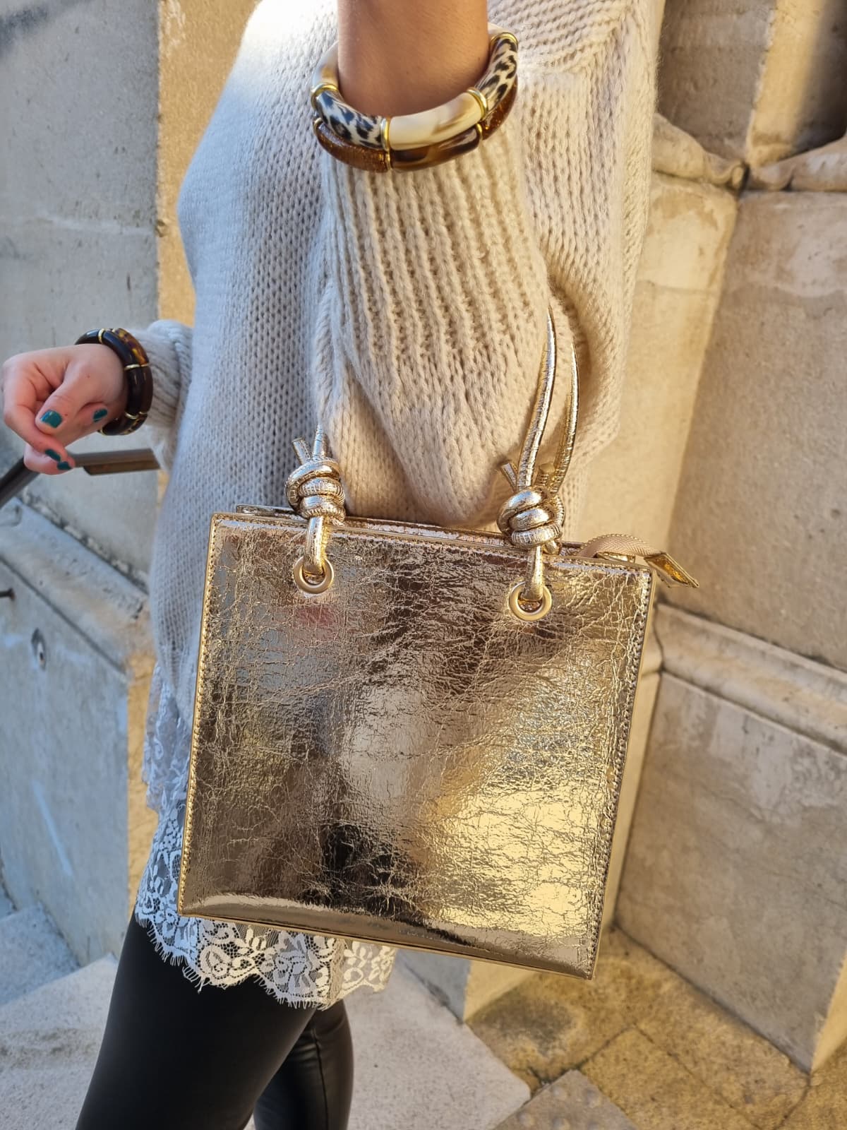 Sac rigide doré effet marbré