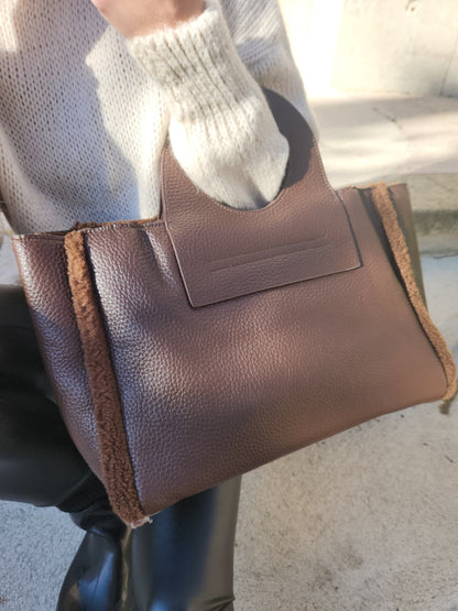 Grand sac cabas similicuir - chocolat