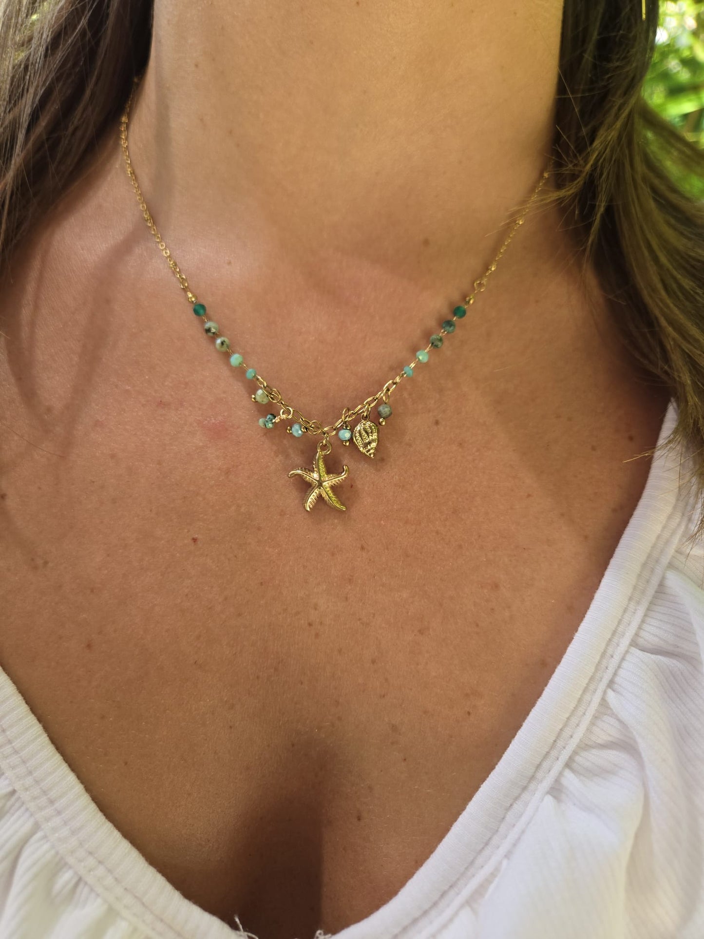 Collier asymétrique MARÉA - vert d’eau