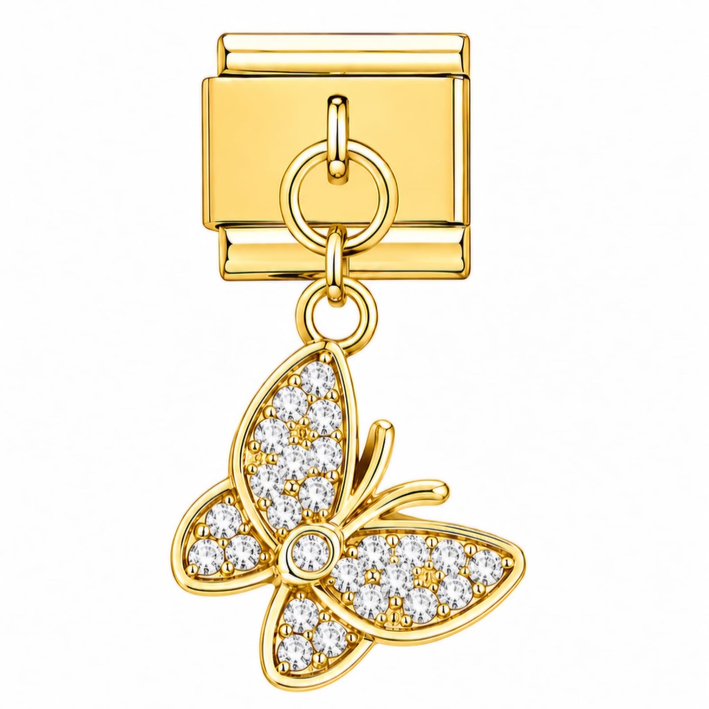 Charm italien breloque papillon strass blancs