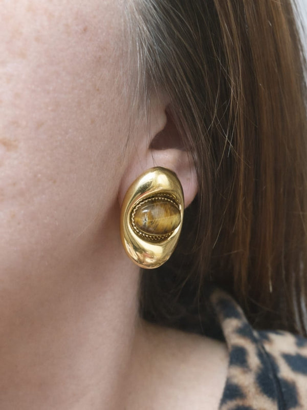 Boucles d'oreilles à clip ŒIL DE TIGRE - doré