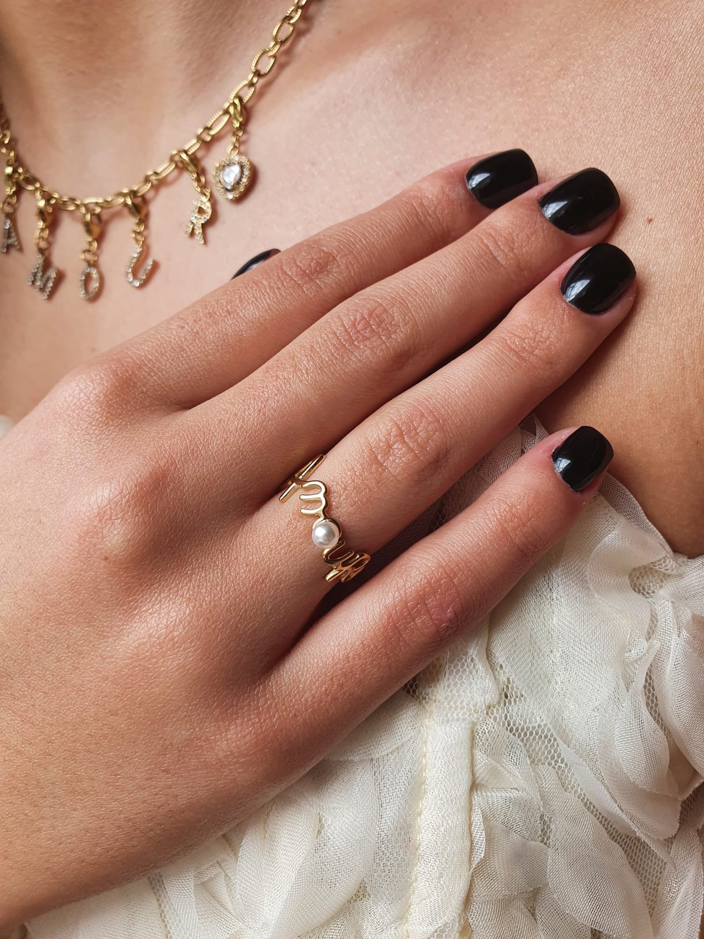 Bague AMOUR perlé - doré