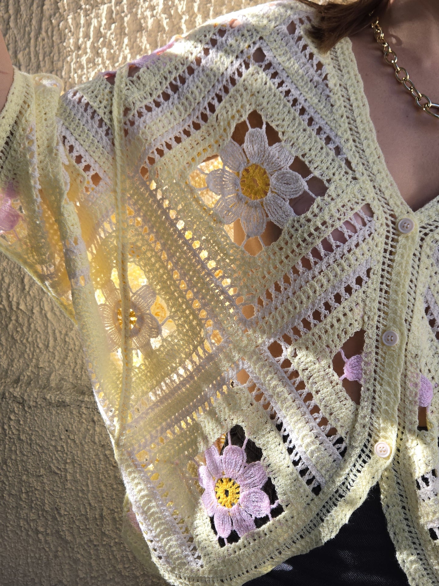 Gilet crochet fleurs oversize
