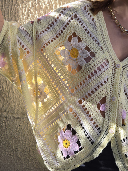 Gilet crochet fleurs oversize