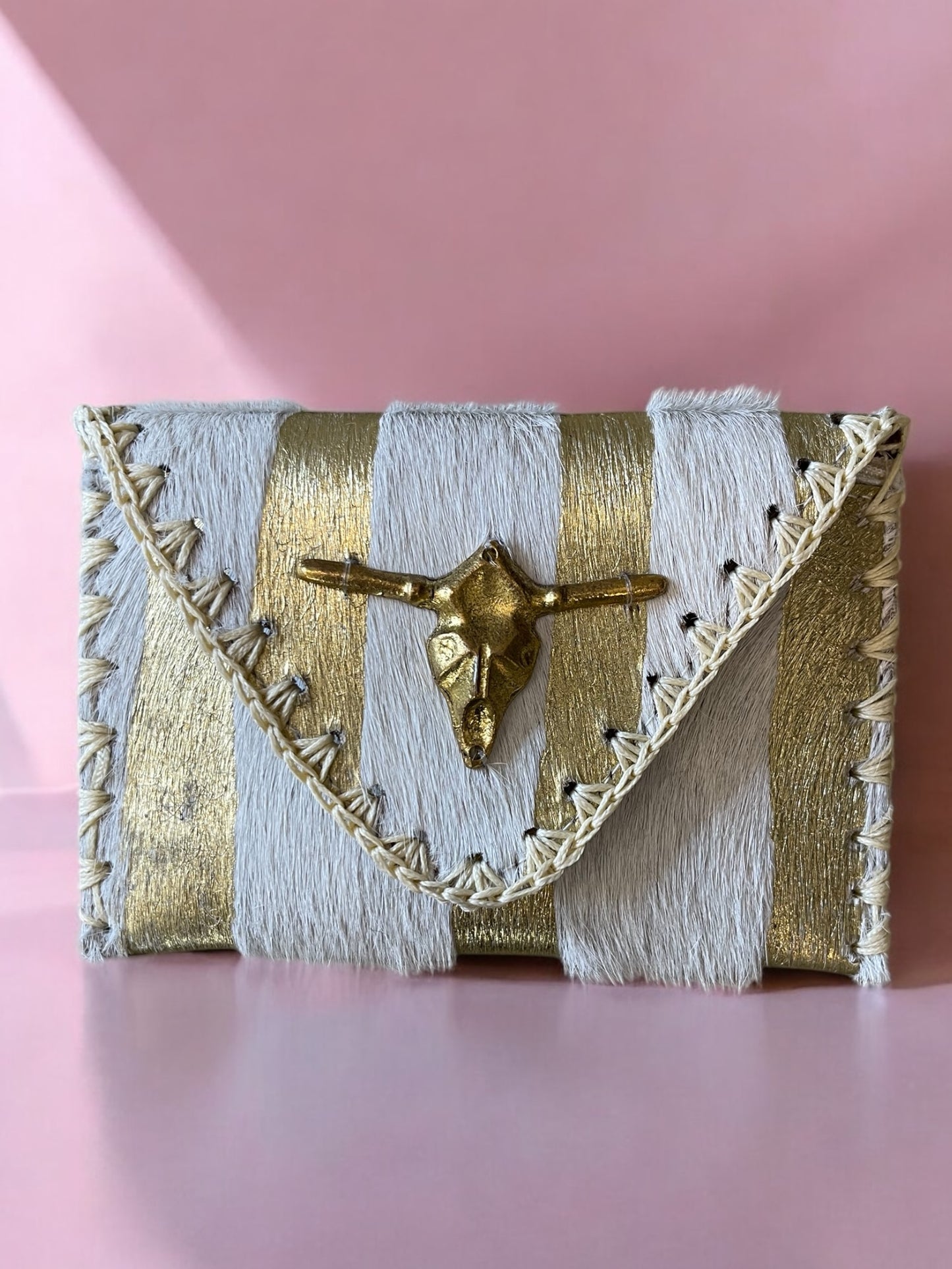 Portefeuille rayure doré en cuir buffalo
