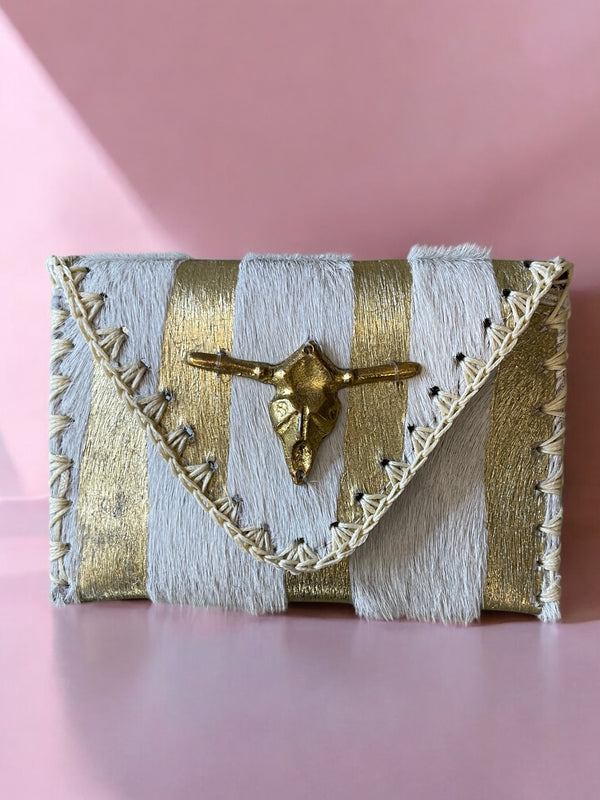 Portefeuille rayure doré en cuir buffalo