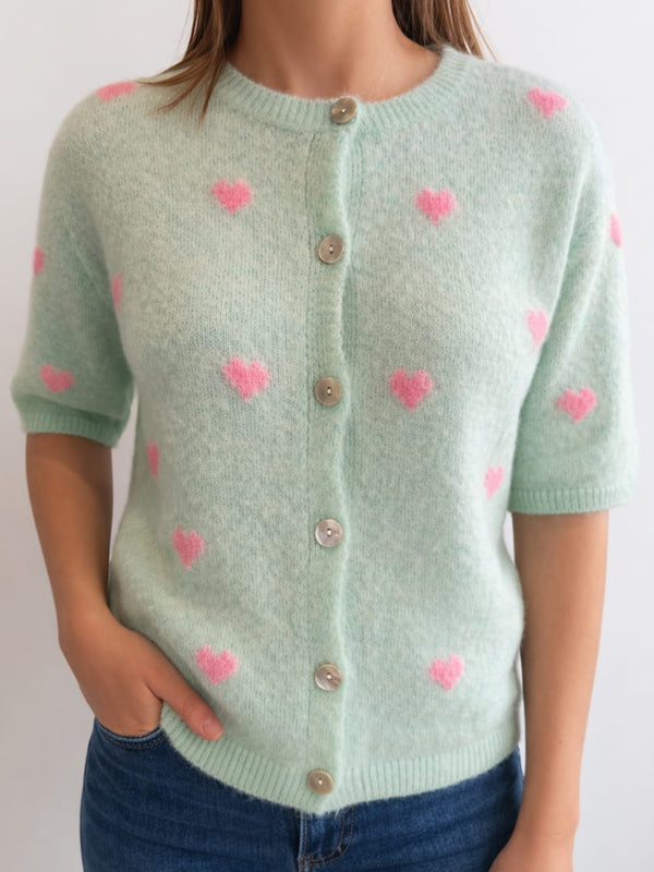 Gilet cœurs roses | Vert