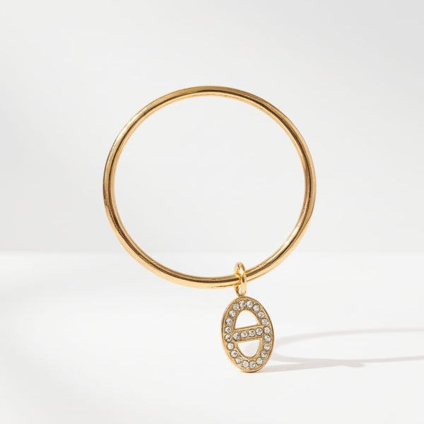 Jonc breloque maille marine zircons – doré