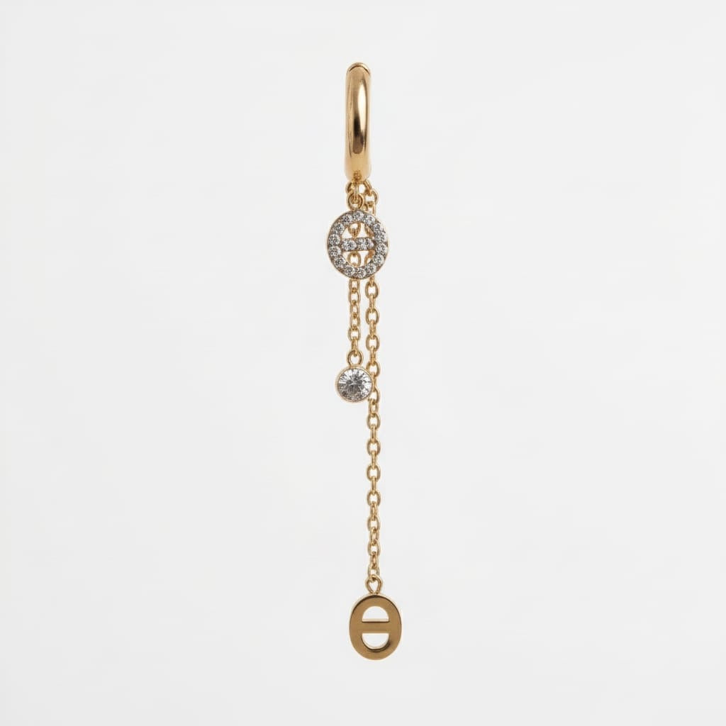 Boucles d'oreilles pendantes maille marine et zircons - doré