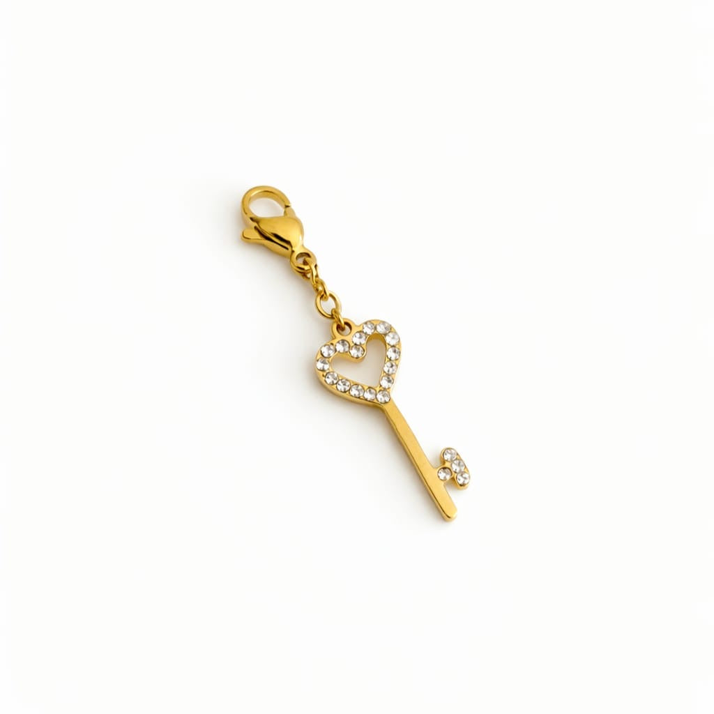Charm clé coeur strass - doré