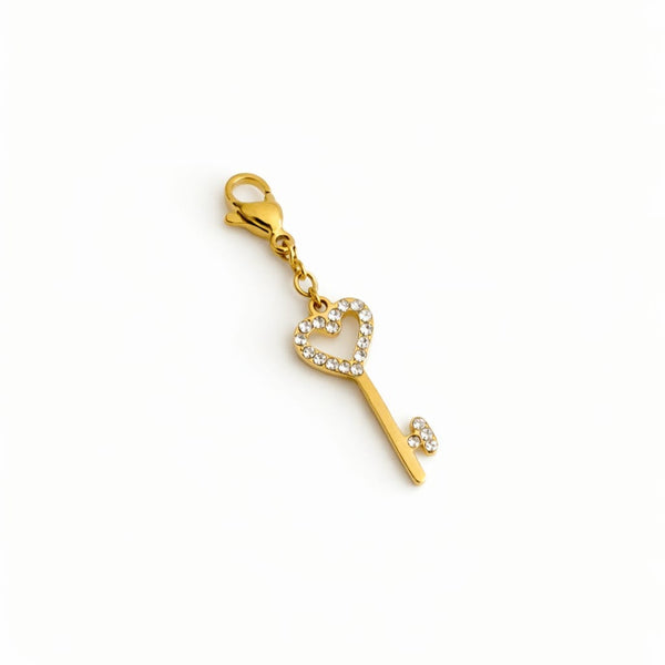 Charm clé coeur strass - doré