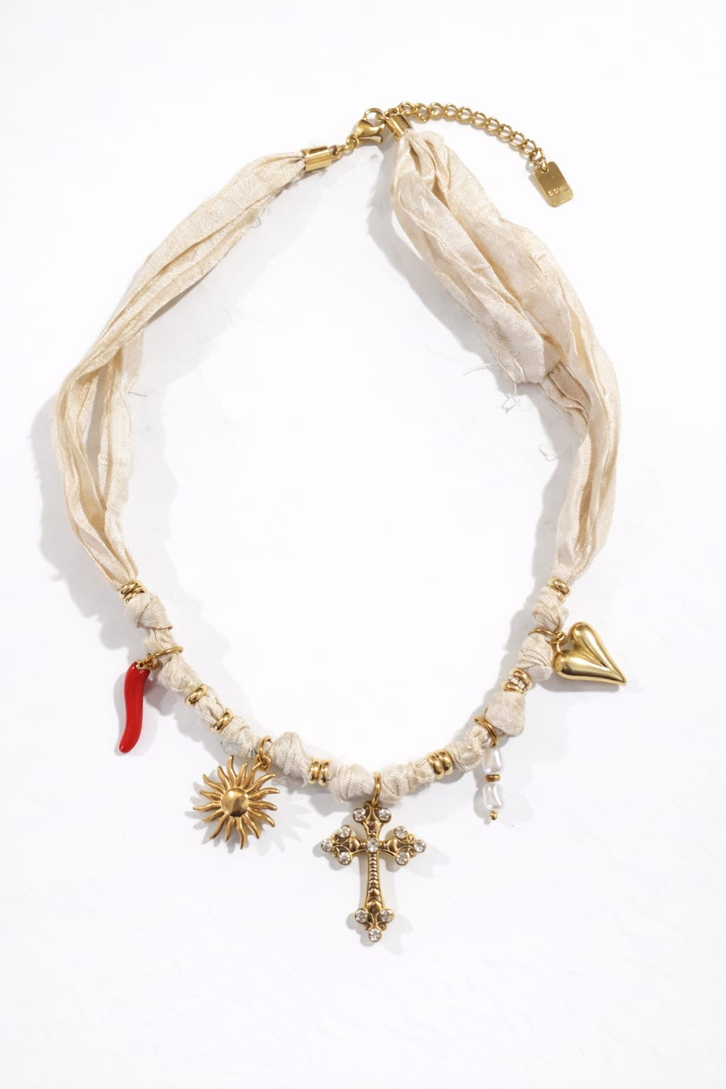 Collier tissu breloques BLANCA - doré