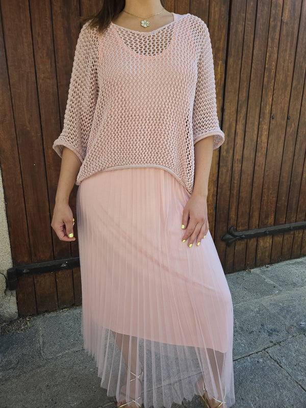 Robe longue rose 2 en 1 crochet