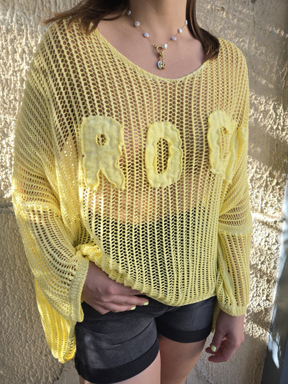 Blouse maille rock oversize - jaune