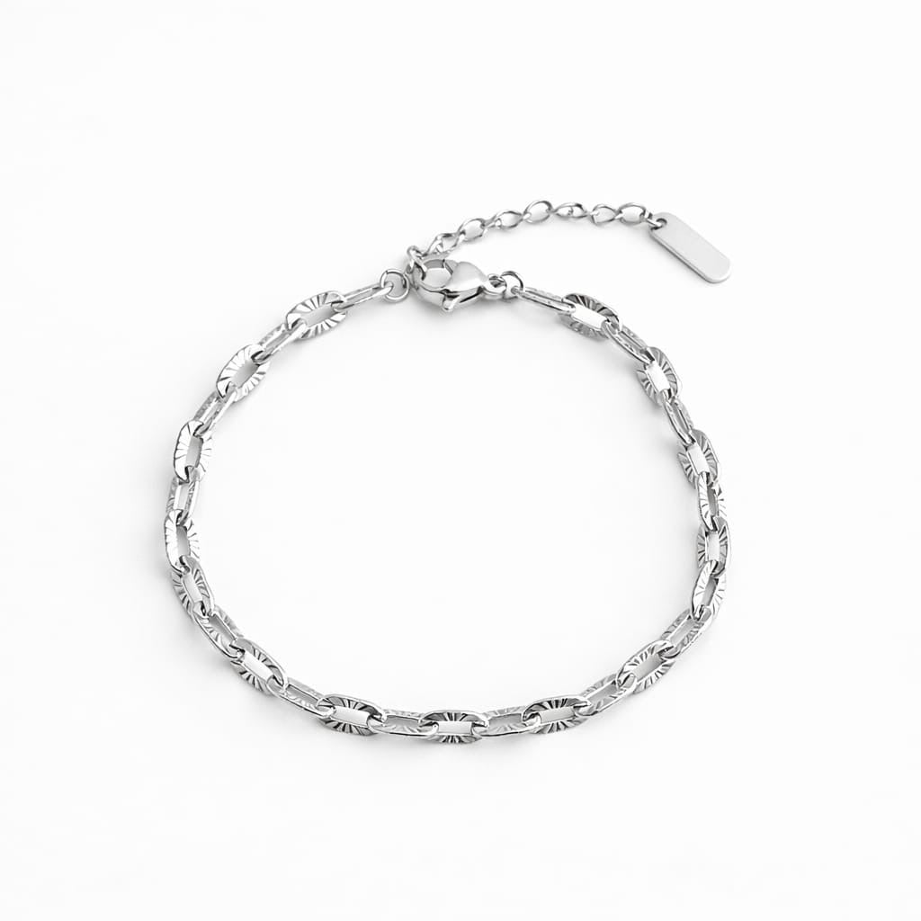 Bracelet petits maillons striés (personnalisable) - argenté