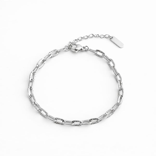 Bracelet petits maillons striés (personnalisable) - argenté