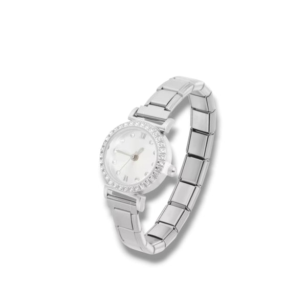 Montre Bracelet Italien à personnaliser – CHRONA – Argenté (cadran blanc)