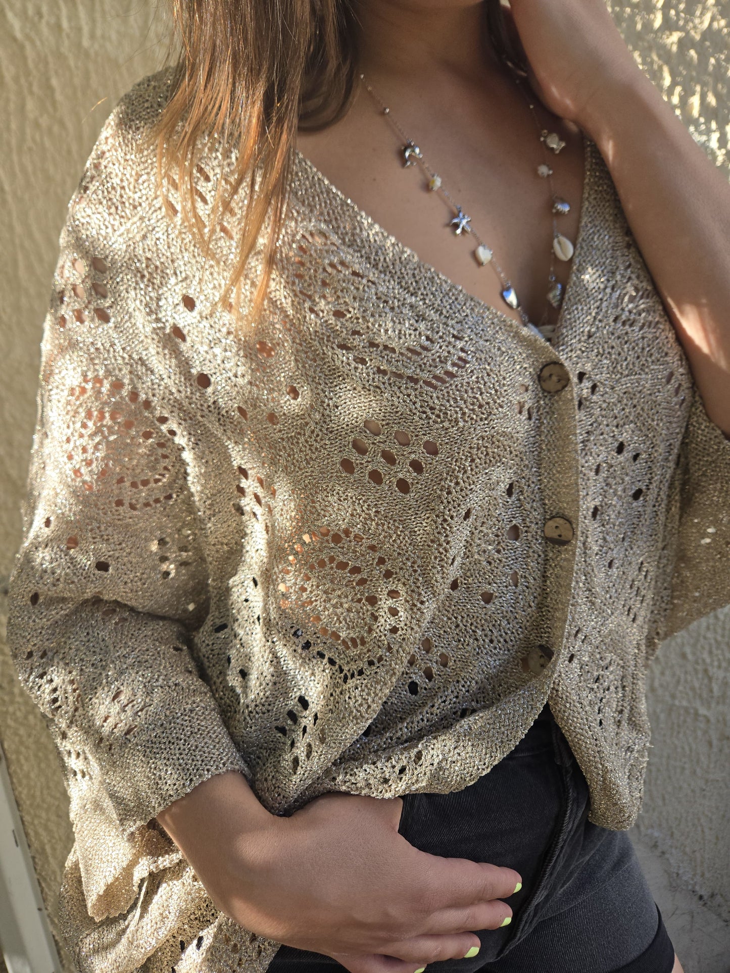 Gillet maille ample dorée