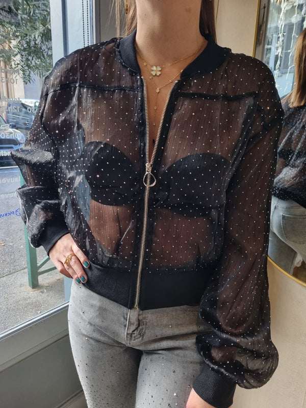 Bombers noir fin transparent pailleté