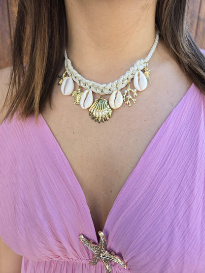 Collier tissu coquillages SABLE