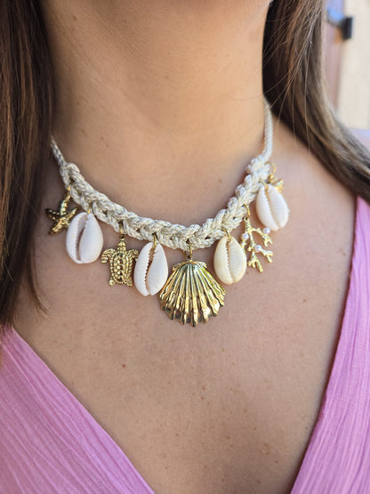 Collier tissu coquillages SABLE