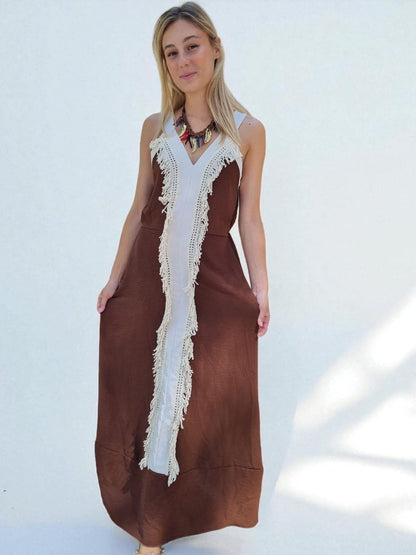 Robe longue ethnique - marron