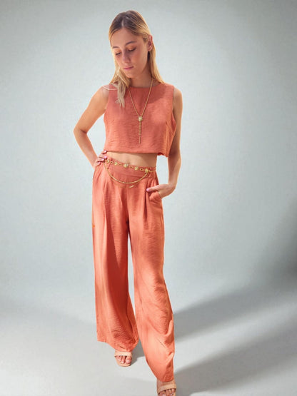 Ensemble Palazzo & Crop Top en Lin & Coton - Terracotta