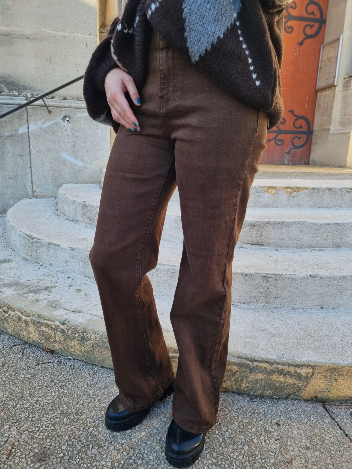 Pantalon taille haute chocolat