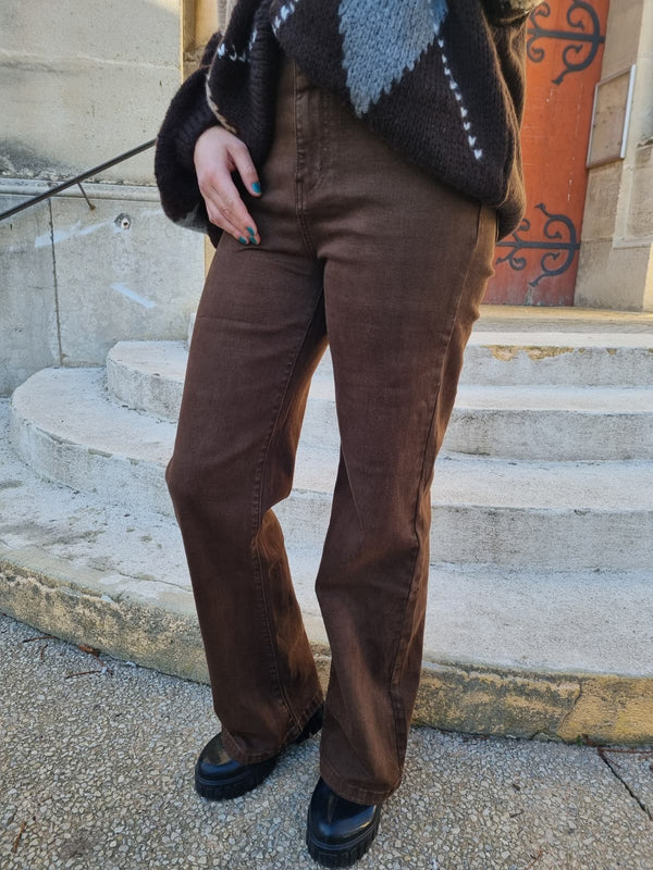 Pantalon taille haute chocolat