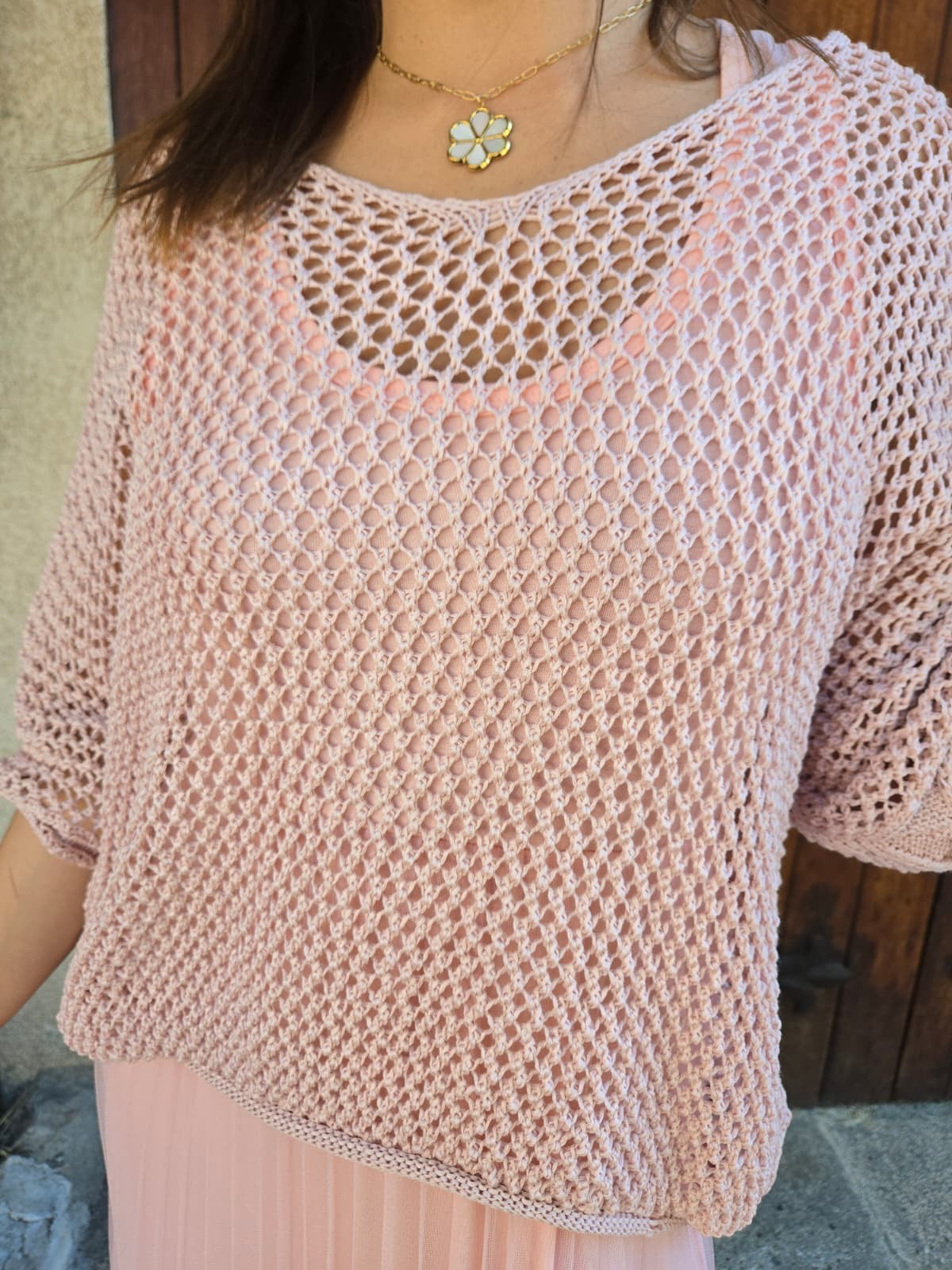 Robe longue rose 2 en 1 crochet
