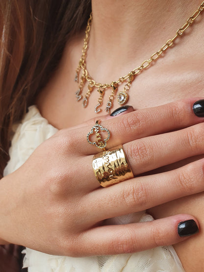 Bague AMOUR trèfle zircons - doré
