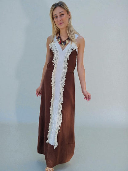 Robe longue ethnique - marron