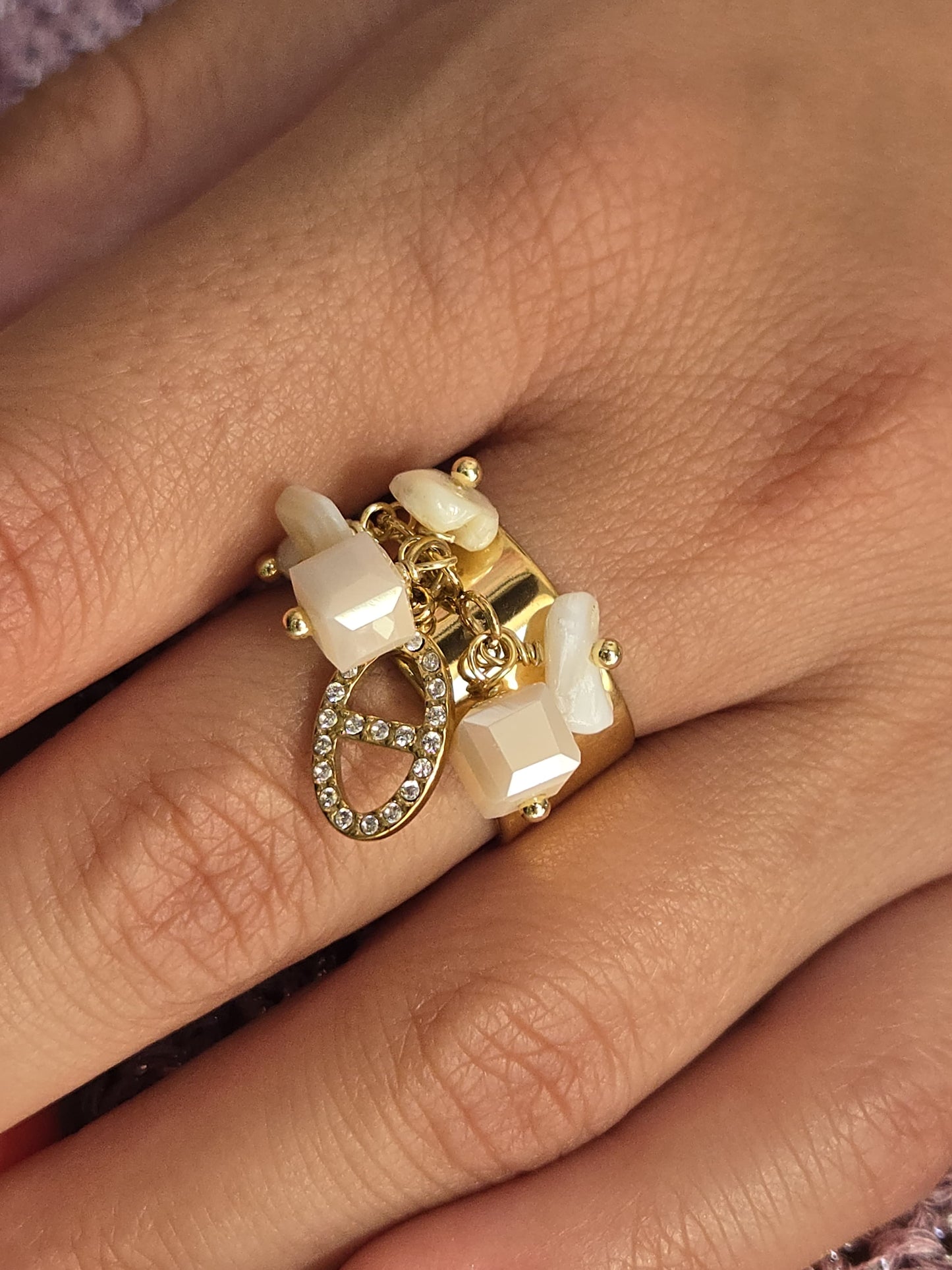 Bague breloques maille marine - blanc