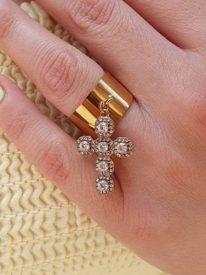 Bague breloque croix zircons de luxe