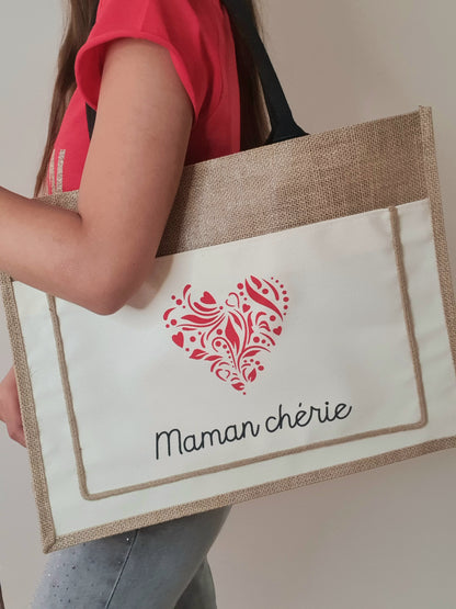 Grand sac cabas MAMAN CHÉRIE - 100 % lin