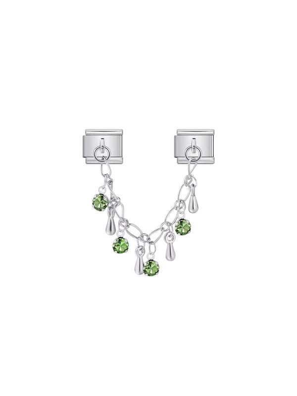 Charm italien double argenté – Strass verts