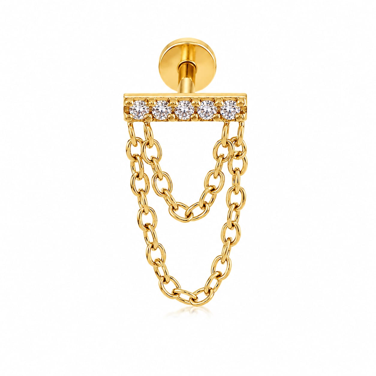 Piercing barre zircons & chaînette