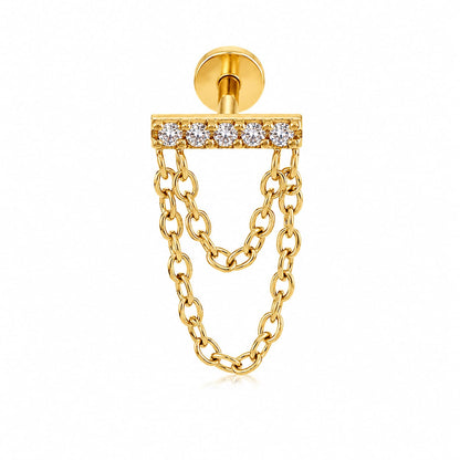 Piercing barre zircons & chaînette