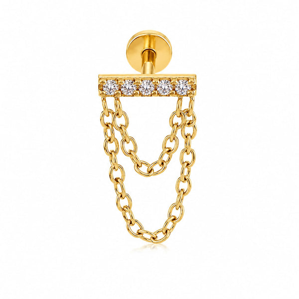 Piercing barre zircons & chaînette