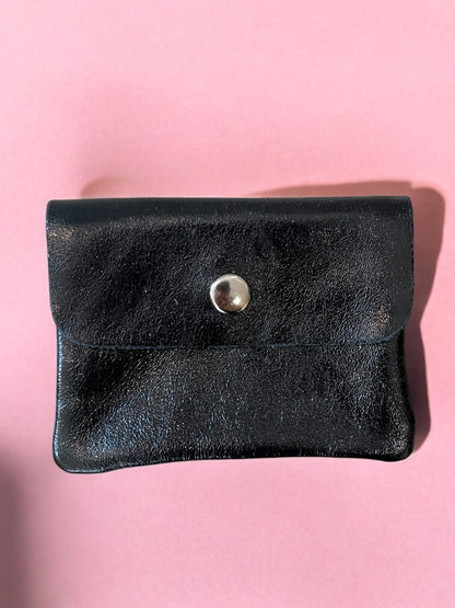 Porte-monnaie en cuir noir scintillant