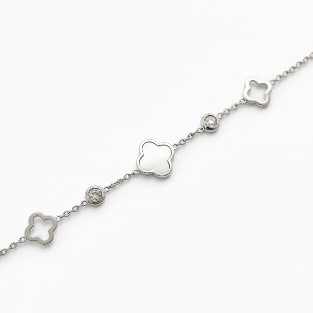 Bracelet trèfle & zircons - argenté/nacre