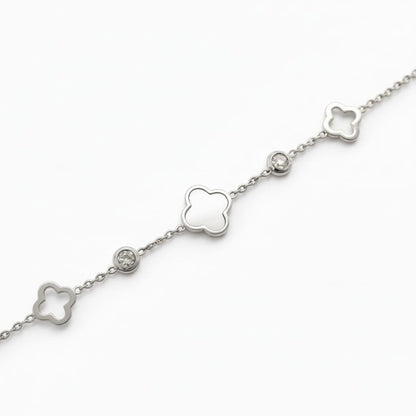 Bracelet trèfle & zircons - argenté/nacre